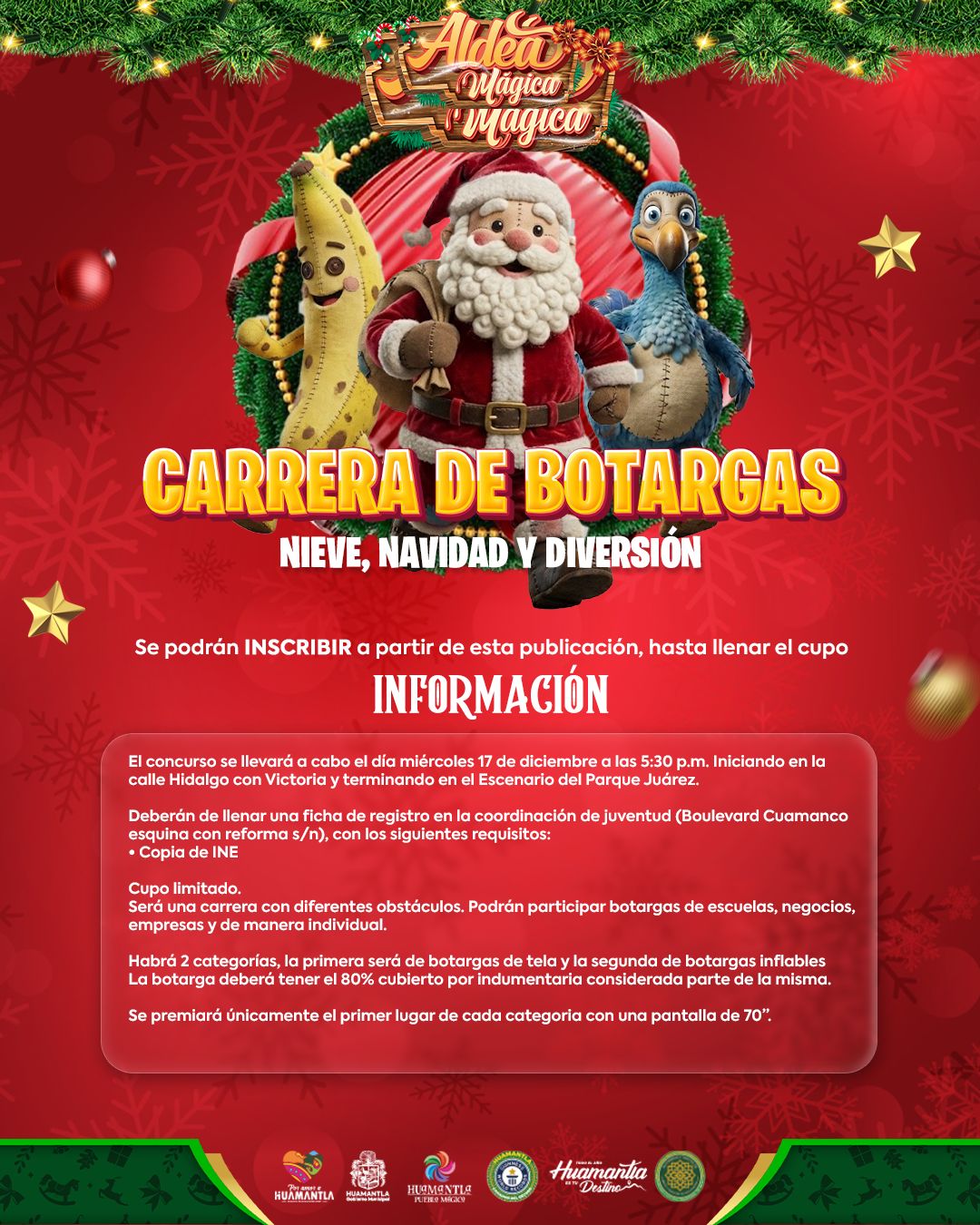 Invitan a participar en la Carrera de Botargas 'Nieve, Navidad y Diversión' en Huamantla